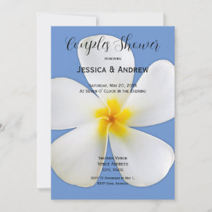 Convites Tropical Floral, Plumeria Branca em Azul, Casais