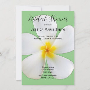 Convites Tropical Floral, Plumeria Branca em Sage, Bridal