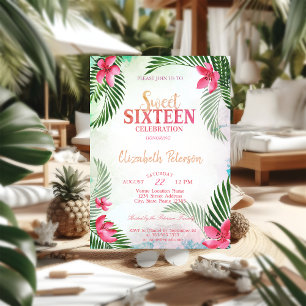 Convites Tropical Flowers Palm Deixa Summer Sweet 16 Party