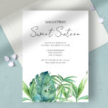 Convites Tropical Folhas 16.º Aniversário Aquarela<br><div class="desc">Celebre em estilo com este elegante convite do Sweet 16, perfeito para uma festa de luau moderna e tropical. Apresentando as palavras "Dezesseis Doce" em uma moda, tipografia na moda, esta design combina sofisticação com uma vibração divertida e inspirada na ilha — ideal para uma festa de luau tiki na...</div>