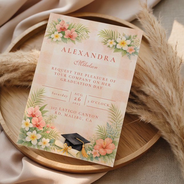 Convites Tropical Gingham Floral Graduation (Criador carregado)
