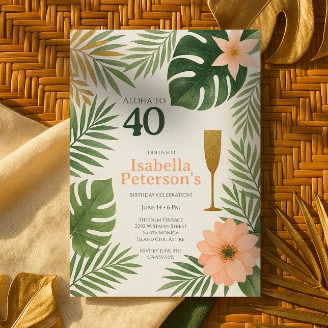 Convites Tropical Green and Gold Aloha Birthday Party (Tropical Green and Gold Aloha Birthday Party Invitation
)