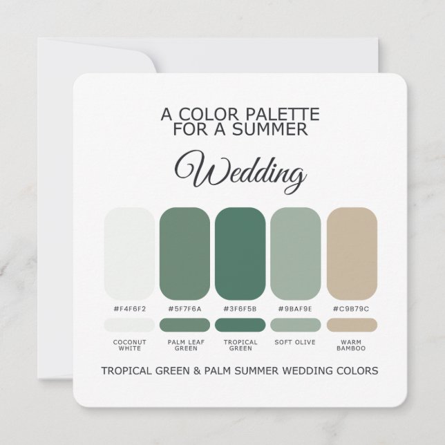 Convites Tropical Green Palm Summer Wedding Palette Card (Frente)