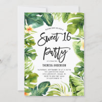 Tropical Greenery and Plumeria Sweet 16 Party