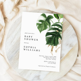 Convites Tropical Greenery Leaves Modern Baby Shower
