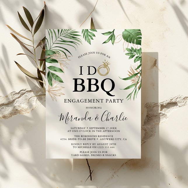 Convites Tropical Greenery & Ouro 'Eu Aceito Churrasco' Noi (Criador carregado)