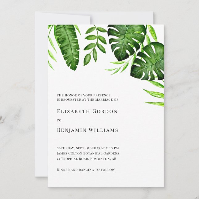 Convites Tropical Greenery Wedding Botanical Monstera Leave (Frente)