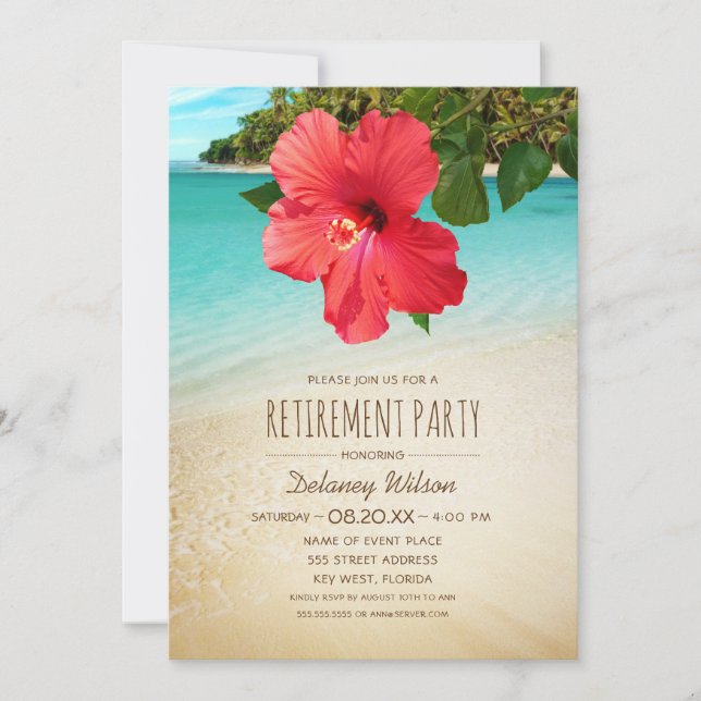 Convites Tropical Hibiscus Corporate Beach Retirement Party (Frente)