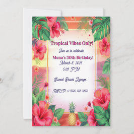 Convites Tropical Hibiscus Pineapple Adult Birthday In