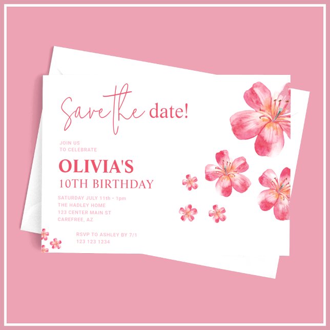 Convites Tropical Hibiscus Salve a Data Aniversário (Criador carregado)
