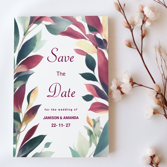 Convites Tropical hort orange burgundy floral Salve a data (Tropical mint orange burgundy floral Save The Date )