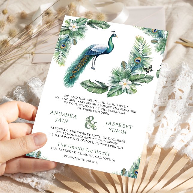 Convites Tropical Indian Peacock Floral All in One Wedding (Criador carregado)