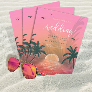 Convites Tropical Isle Sunrise Wedding Pink L2 ID581