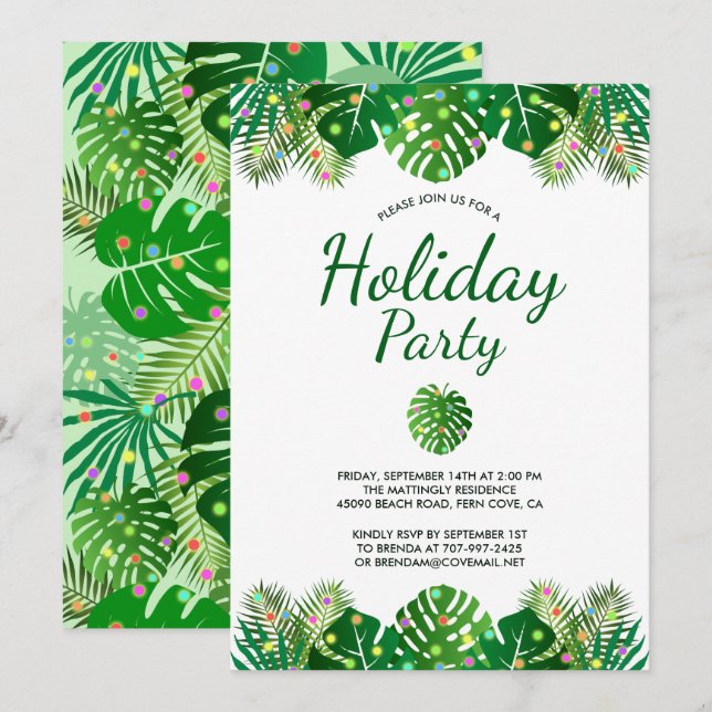 Convites Tropical Leaves Lights Foliage Holiday Beach Party (Frente/Verso)