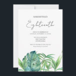 Convites Tropical Luau 18th Birthday Watercolor<br><div class="desc">Celebre em estilo com este elegante convite de 18 anos, perfeito para uma moderna festa de luau tropical. Apresentando as palavras "dezoito" em uma tipografia de tendência, esta design apresenta uma vibração inspirada na ilha — ideal para uma festa de luau tiki de praia ou para uma celebração externa clássica...</div>