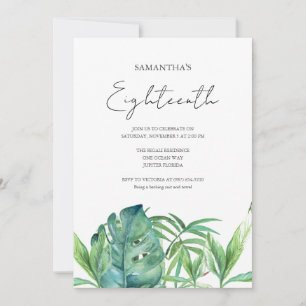 Convites Tropical Luau 18th Birthday Watercolor