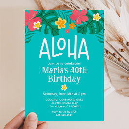 Convites Tropical Luau Aloha aniversário de 40 anos