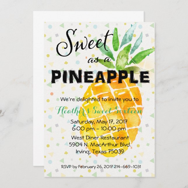 Convites Tropical Luau Aniversário do Pineapple (Frente/Verso)