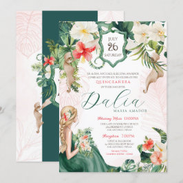 Convites Tropical Luau Emerald Island Floral Quinceanera