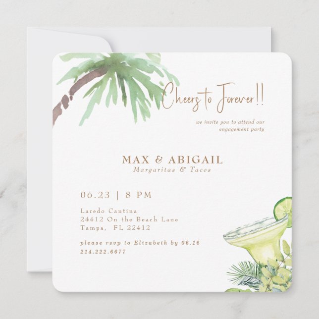 Convites Tropical Margaritas & Tacos Engagement Party (Frente)