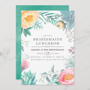 Convites Tropical Mint Floral Summer Bridesmaids Luncheon