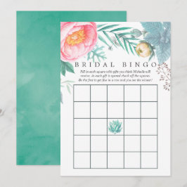 Convites Tropical Mint Floral Summer Chá de panela Bingo