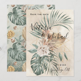 Convites Tropical Oasis Modern Palm Salve a Data Casamento