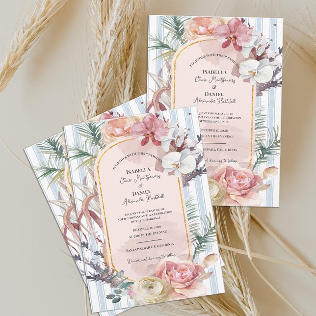 Convites Tropical Orchid Arch Floral Destination Wedding  (Tropical Orchid Arch Wedding Invitation | Blush Floral Destination Beach Wedding Invite)