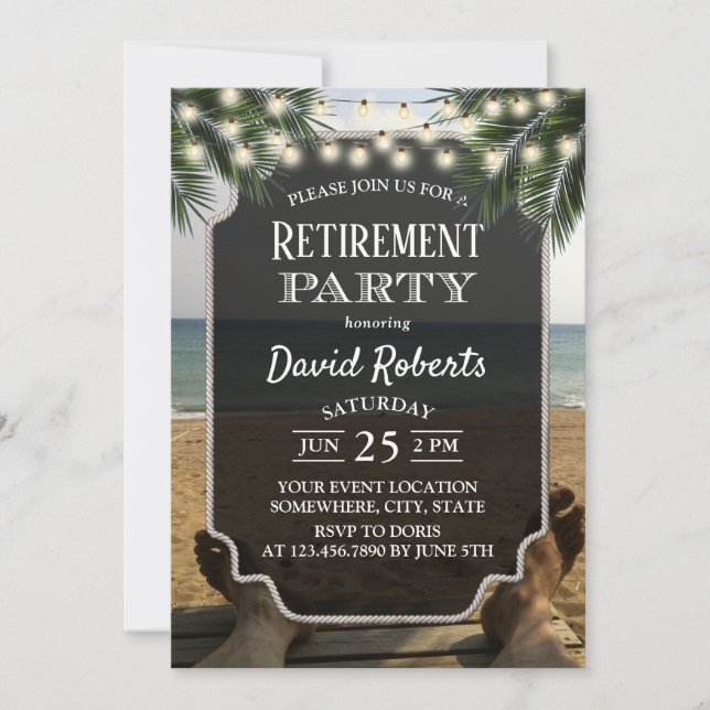 Convites Tropical Palm Beach Retirement Party (Frente)