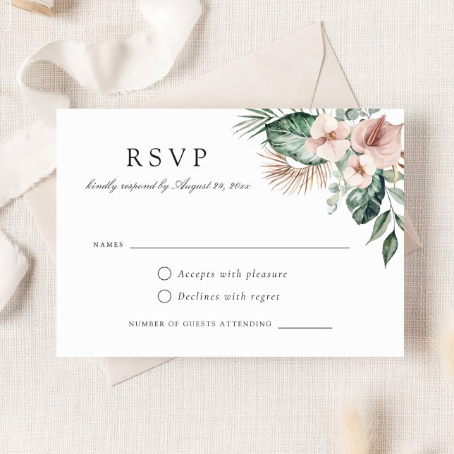 Convites Tropical Palm Greenery Floral Blush Casamento RSVP (Criador carregado)