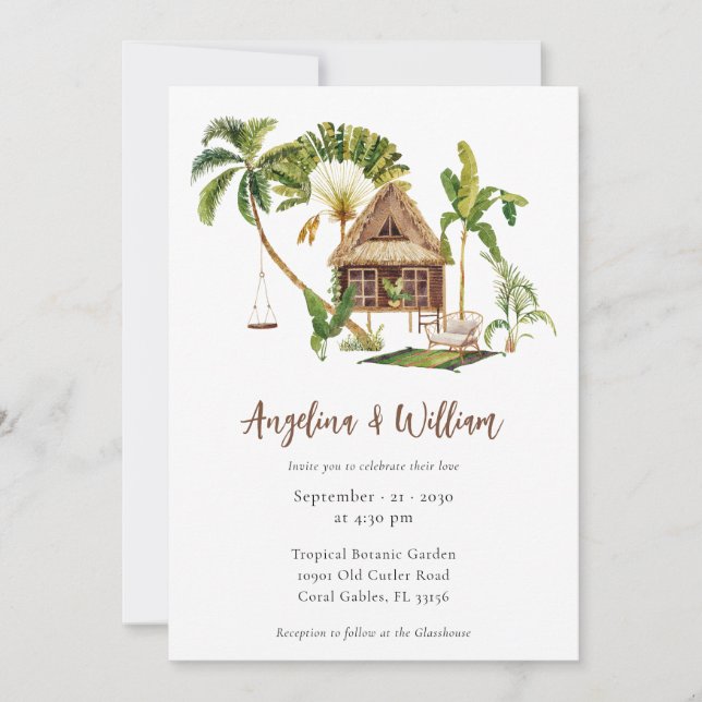 Convites Tropical Palm Tree Botanical Wedding (Frente)