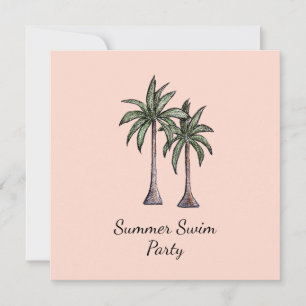 Convites Tropical Palm Trees Elegantes, Rosa, Partido da Pi