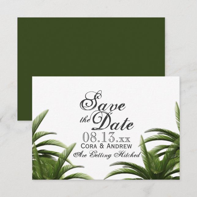 Convites Tropical Palmeira Verde Casamento Salvar a Data (Frente/Verso)