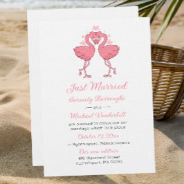 Convites Tropical Pink Flamingo Just Married Announcement