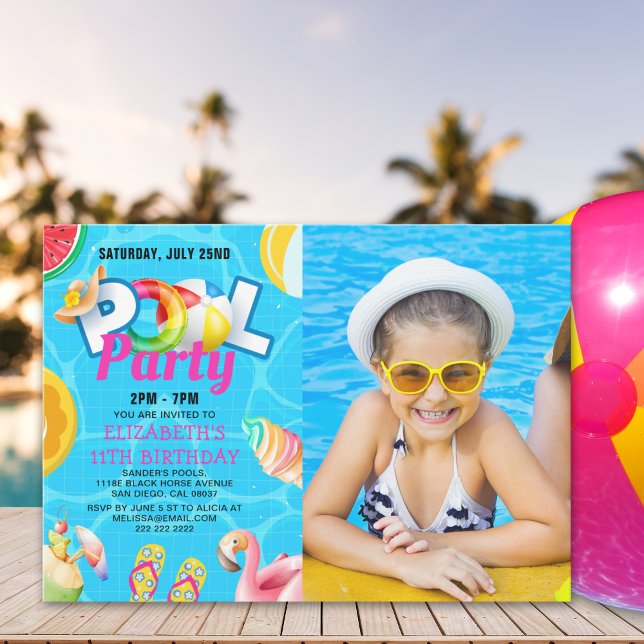 Convites Tropical Pool Bash for Girl – Birthday Girl Photo (Criador carregado)