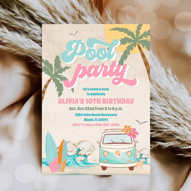 Convites Tropical Pool Party Birthday Invitation (Criador carregado)