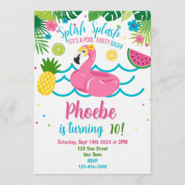 Convites Tropical Pool Party Pink Flamingo Invitation