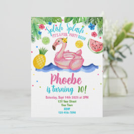 Convites Tropical Pool Party Pink Flamingo Invitation