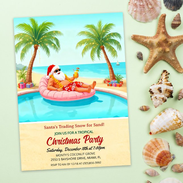 Convites Tropical Santa Christmas Pool Party Invitation (Criador carregado)