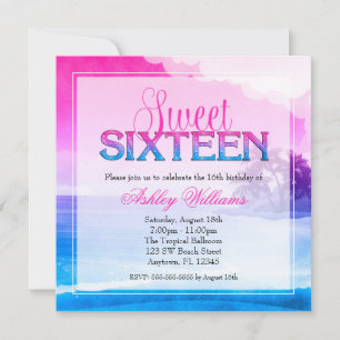 Convites Tropical Sparkle Blue Sweet 16