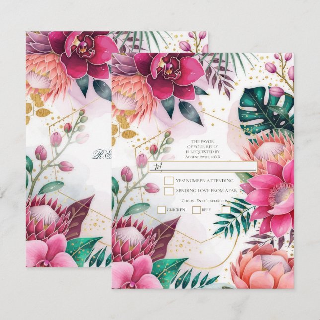 Convites Tropical Stardust Garden Floral Paradise R.S.V.P. (Frente/Verso)