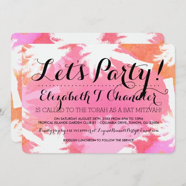 Convites Tropical Summer Bat Mitzvah Invites (Frente/Verso)