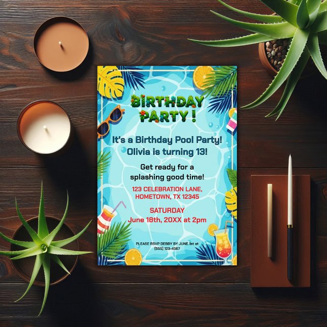 Convites Tropical Summer Birthday Pool Party (Criador carregado)