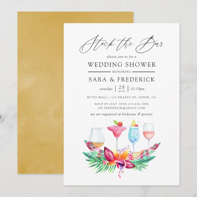 Convites Tropical Summer Floral Stock de Bar (Frente/Verso)