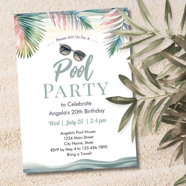 Convites Tropical Summer Pool Party Birthday  (Criador carregado)