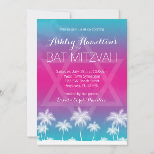 Convites Tropical Teal Blue Bat Mitzvah