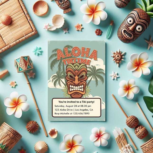 Convites Tropical Tiki Time Havaiana Luau Party (Tropical Tiki Time Hawaiian Luau Party Invitation)