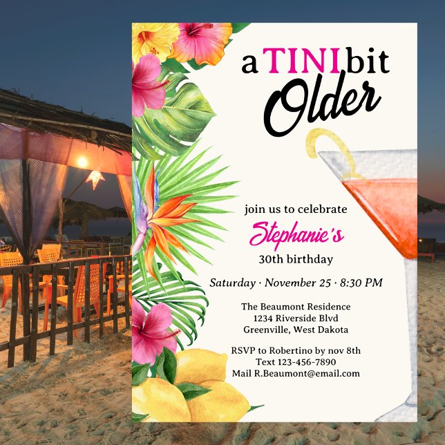 Convites Tropical Tini Um Pouco Mais Velho Martini aniversá (Criador carregado)