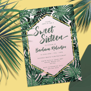 Convites Tropical Verão Bege Rosa Verde Sweet Sixteen