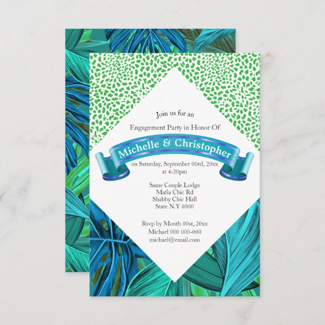 Convites Tropical verão junselle animal print party (Frente/Verso)